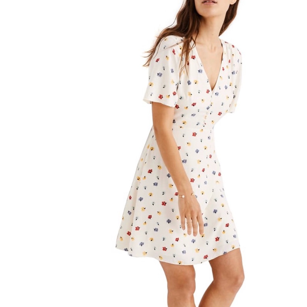 Madewell Confetti Floral Flutter sleeve Mini Dress - Cream